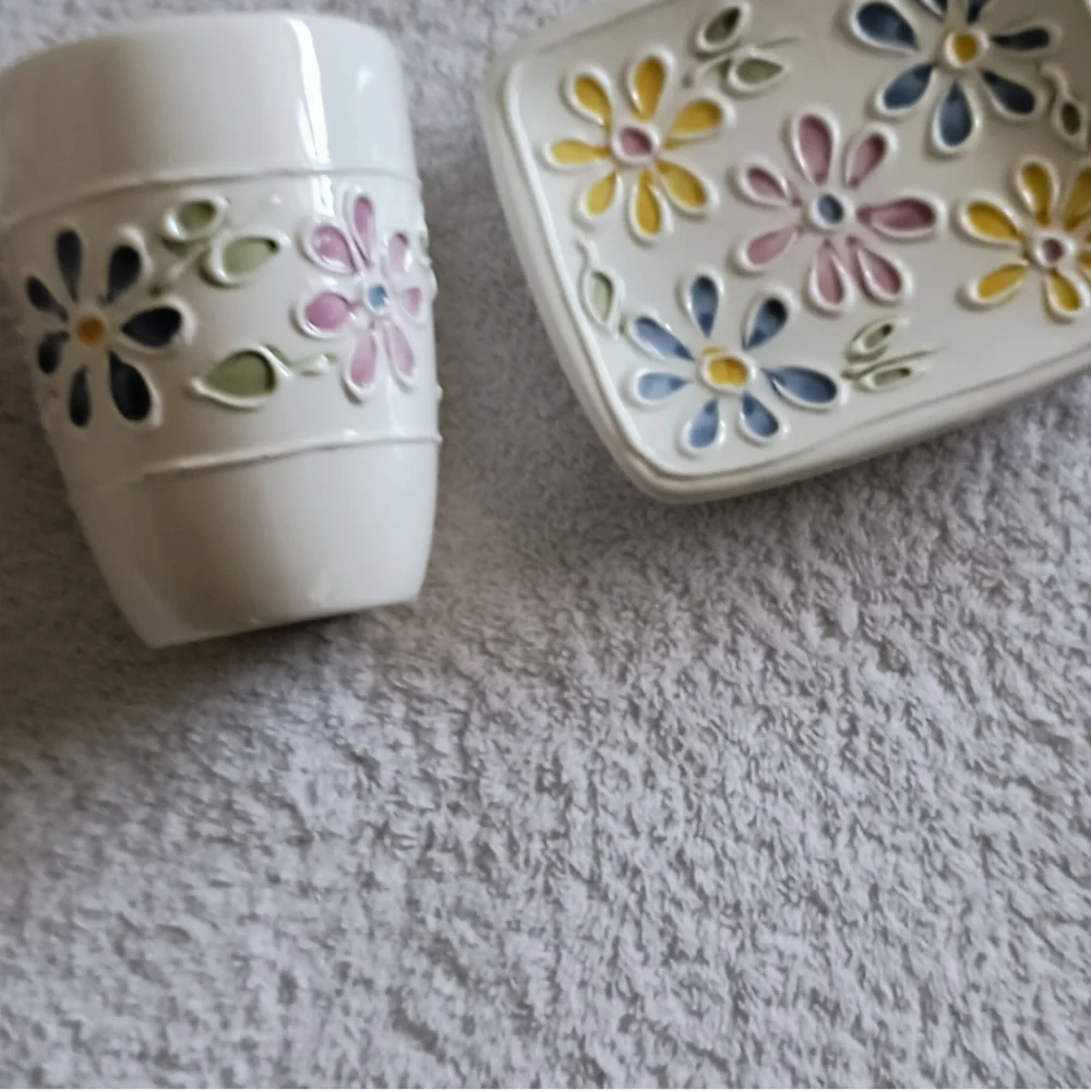 Floral Ceramic Set with White Base